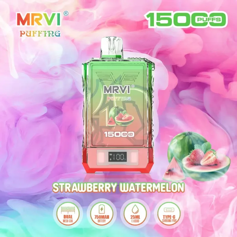 Tovární originální MRVI PUFFING 15000 PUFFS 2 5 Nikotin Dual Mesh Coil Jednorázové vape pero s E Liquid Power Displej 4