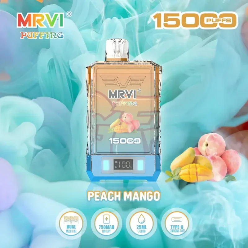 Tovární originální MRVI PUFFING 15000 PUFFS 2 5 Nikotin Dual Mesh Coil Jednorázové vape pero s E Liquid Power Displej 7