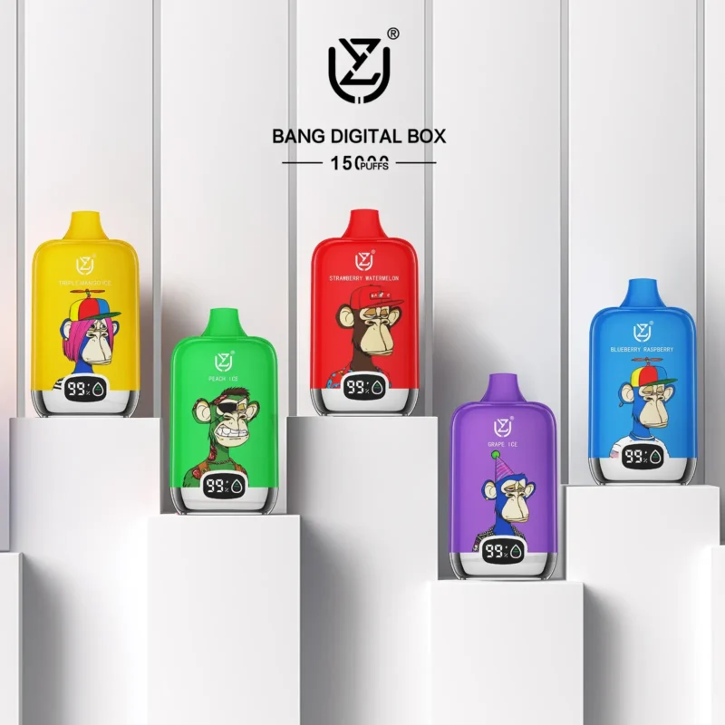 UZY Bang Digital 15000 Puffs Одноразовая вейп-ручка премиум-класса емкостью 20 мл с несколькими вариантами никотина для оптовой продажи никотина 0 2 3 5 1
