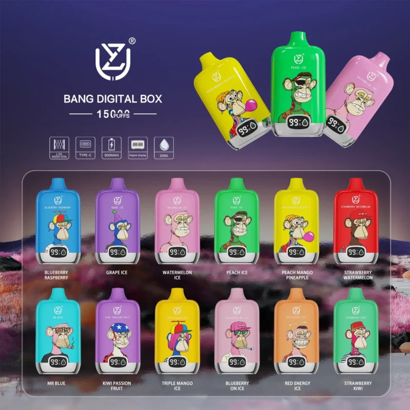 UZY Bang Digital 15000 Puffs Одноразовые вейпы 20 мл Электронная жидкость высшего качества Шэньчжэнь Прямая оптовая продажа с фабрики с вариантами вкуса 0% 2% 3% 5% Никотин3