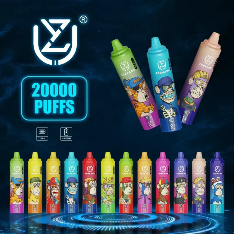 UZY Tornado 20000 Puffs Ultimate vysokokapacitní jednorázové vape pero s kapacitou 28 ml a technologií Mesh Coil Nikotin 0% 2% 3% 5%
