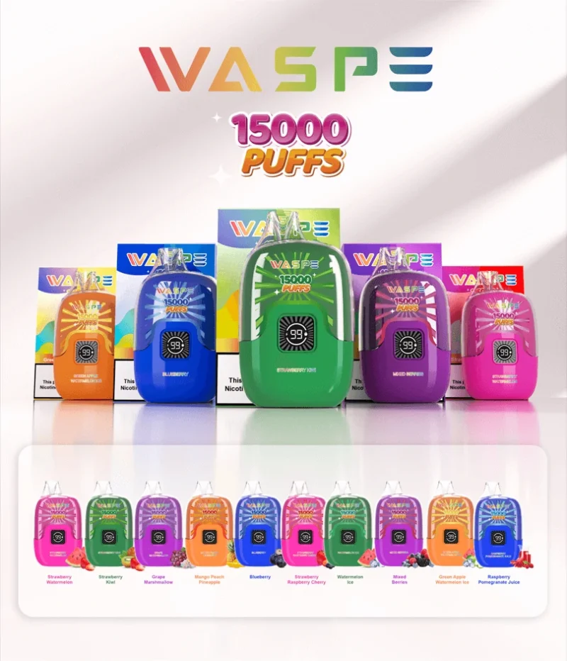 Waspe 15000 Puff Made in China Servizi OEM Vape usa e getta originali all'ingrosso all'ingrosso con opzioni di sapore disponibili 0% 2% 3% 5% Nicotina