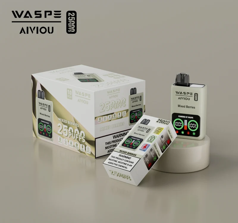 Caneta Vape descartável de malha dupla WASPE 25000 PUFFS com display LCD 25ml 0 2 5 Opções de nicotina 10