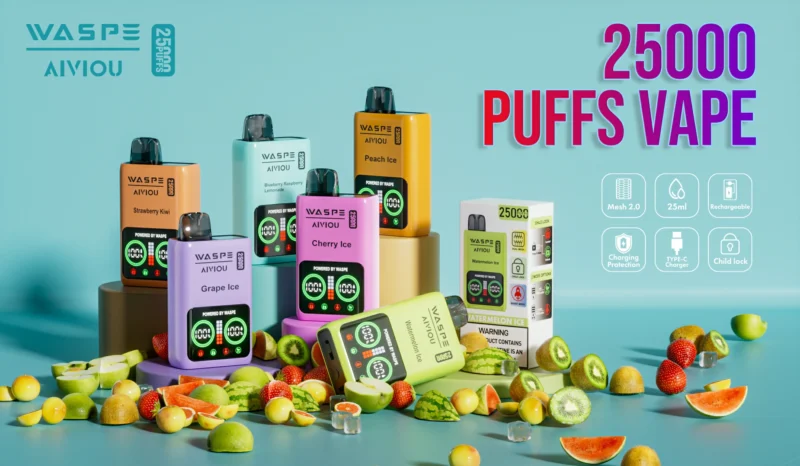 Novo WASPE 25000 PUFFS Display LCD Vapes Descartáveis ​​Direto da Fábrica Atacado em Massa Múltiplas Opções de Sabor 0% 2% 5% Nicotina