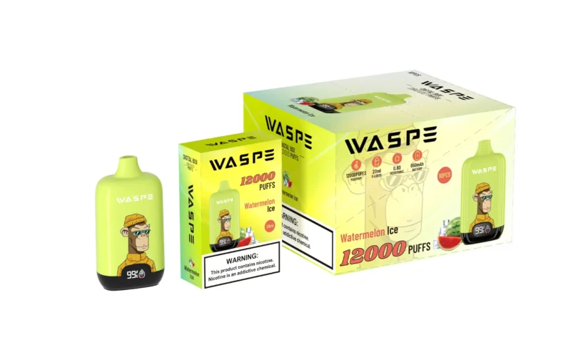 Atacado Waspe 12000 Puffs Caixa Digital Caneta Vape Descartável com Display LCD 20ml Capacidade Bobina de Malha Múltiplos Níveis de Nicotina 0 2 3 5 12