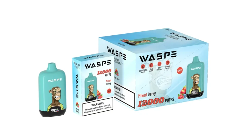 Atacado Waspe 12000 Puffs Caixa Digital Caneta Vape Descartável com Display LCD 20ml Capacidade Bobina de Malha Múltiplos Níveis de Nicotina 0 2 3 5 16