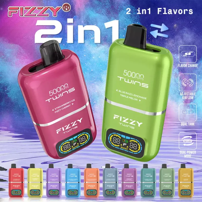 FIZZY Twins 50000 Puffs 50ML di liquido elettronico e 12 aromi con bobina a rete per un piacere di svapo prolungato 12