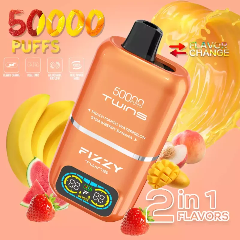 FIZZY Twins 50000 Puffs 50ML di liquido elettronico e 12 aromi con bobina a rete per un piacere di svapo prolungato 15