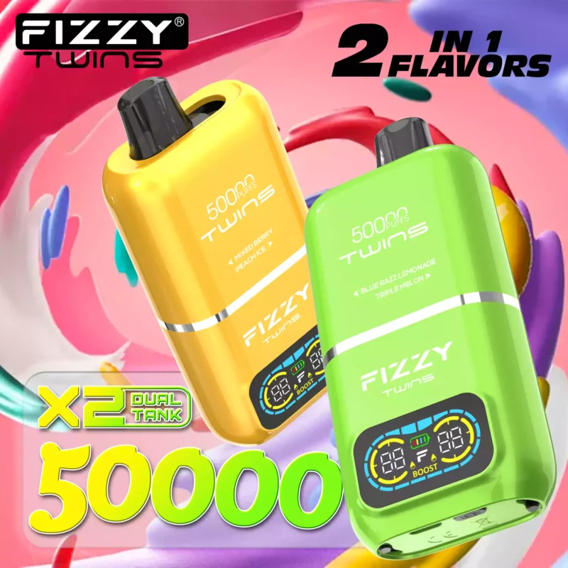 FIZZY Twins 50000 boccate 50ML di liquido elettronico e 12 aromi con bobina a rete per un piacere di svapo prolungato 22