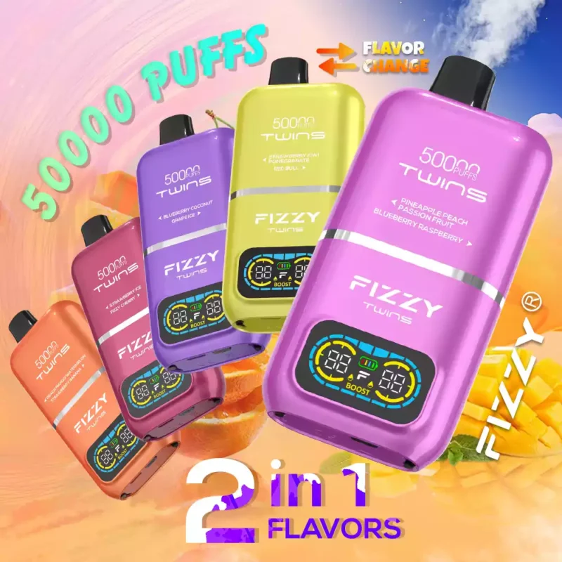 FIZZY Twins 50000 Puffs 50ML di liquido elettronico e 12 aromi con bobina a rete per un piacere di svapo prolungato 24