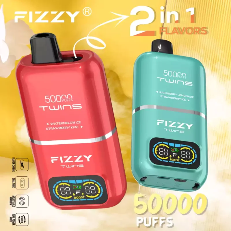 FIZZY Twins 50000 boccate 50ML di liquido elettronico e 12 aromi con bobina a rete per un piacere di svapo prolungato 27