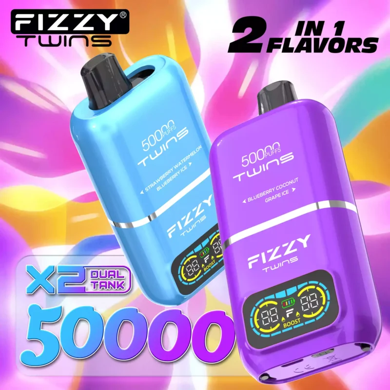 FIZZY Twins 50000 boccate 50ML di liquido elettronico e 12 aromi con bobina a rete per un piacere di svapo prolungato 30