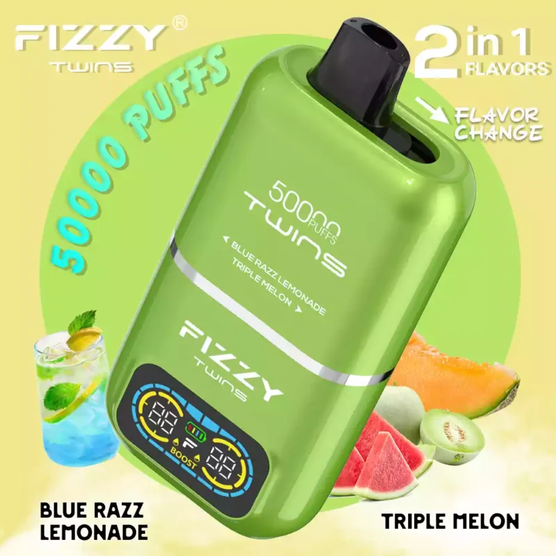 FIZZY Twins 50000 boccate 50ML di liquido elettronico e 12 aromi con bobina a rete per un piacere di svapo prolungato 51