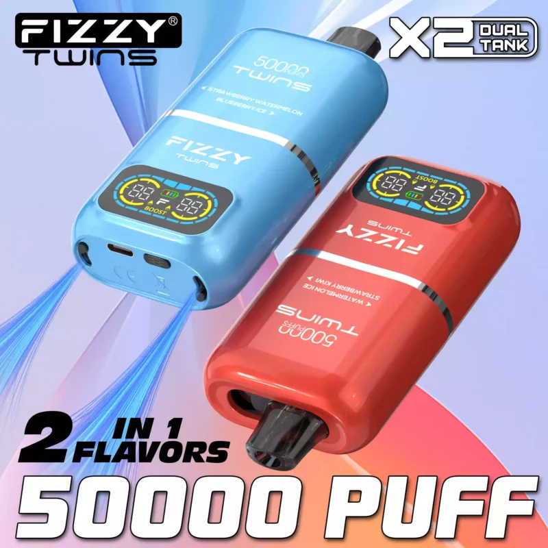 FIZZY Twins 50000 boccate 50ML di liquido elettronico e 12 aromi con bobina a rete per un piacere di svapo prolungato 52
