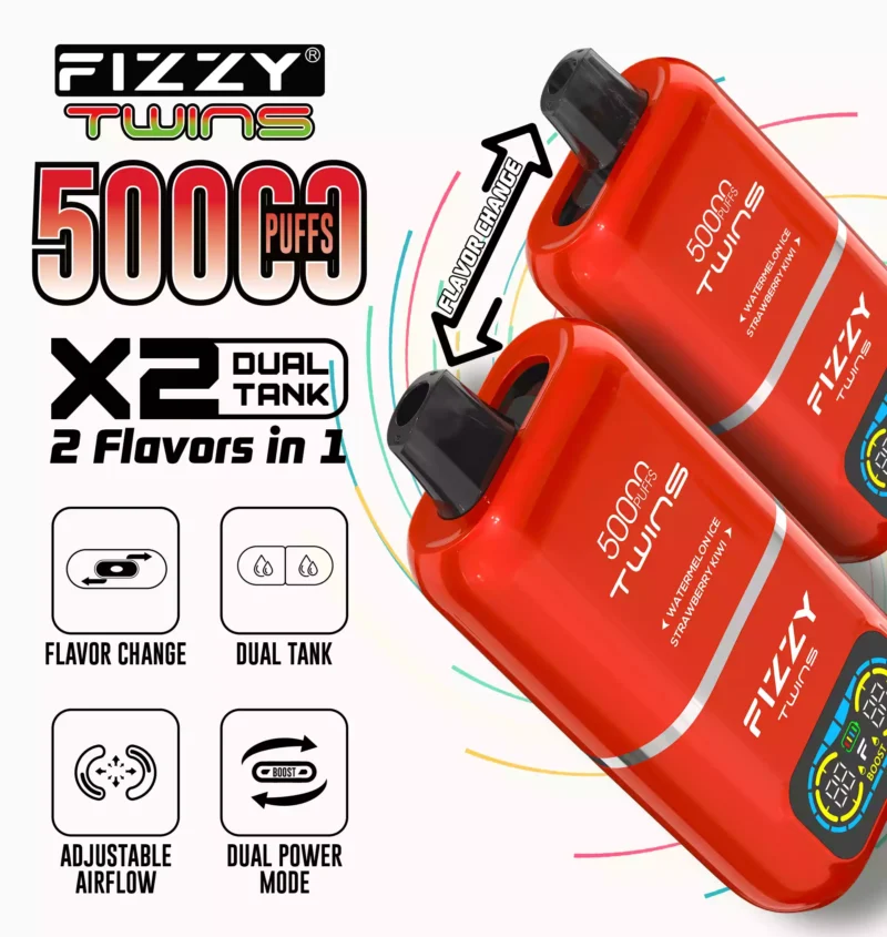 FIZZY Twins 50000 Puff 50ML di liquido elettronico e 12 aromi con bobina a rete per un piacere di svapo prolungato
